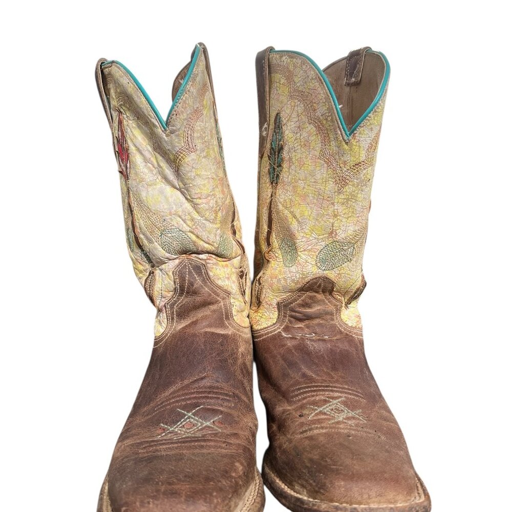 Roper Western Boots Women's Size 7.5 US Arrow Feather Embriodered Tan Leather Th - Picture 3 of 12